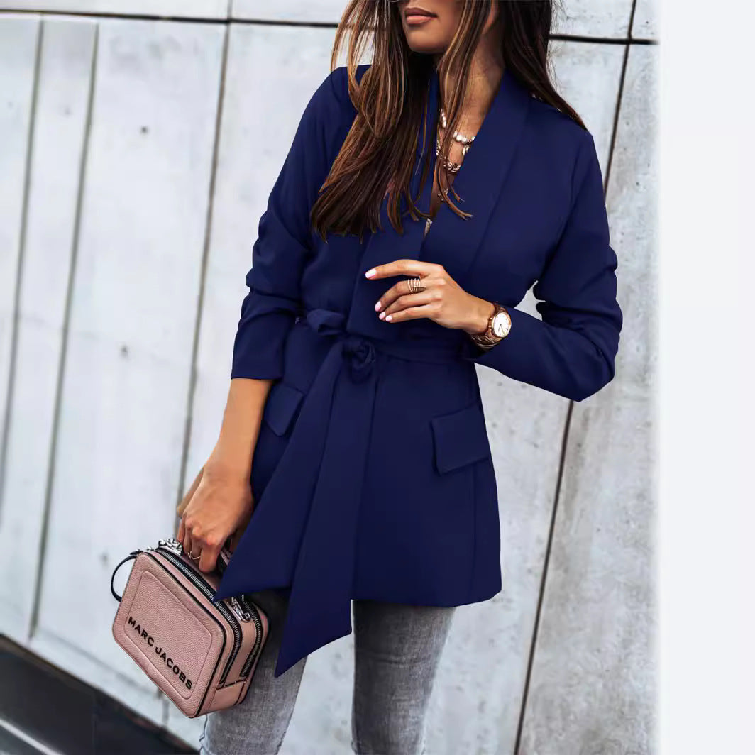 Damen Modische Blazerjacke mit praktischem Gürtel und tiefen Taschen R&B