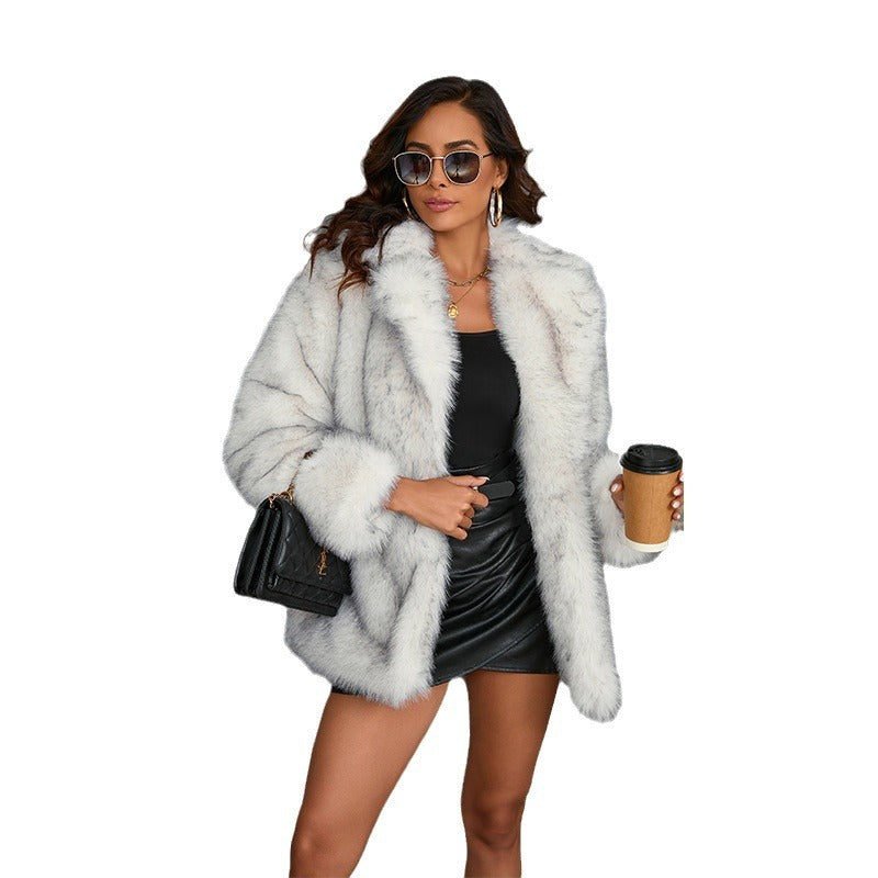 Damen Luxuriöser Kunstpelzjacke mit voluminösem Kragen R&B