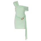 Damen Elegantes einseitiges Minikleid mit Wickeldesign und asymmetrischem Saum R&B