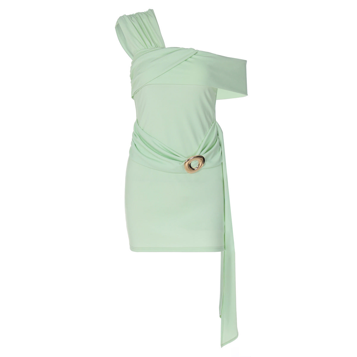 Damen Elegantes einseitiges Minikleid mit Wickeldesign und asymmetrischem Saum R&B