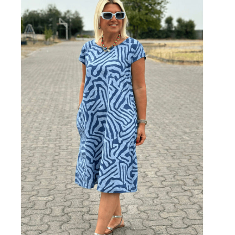 Damen nan knielanges A-Linien-Midikleid mit strukturierter Jacquardoptik und Rundhalsausschnitt R&B