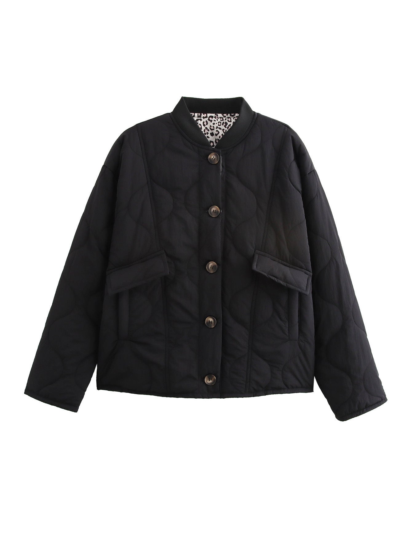 Damen gesteppte Kurzjacke mit Taschen und modernem Kragen R&B