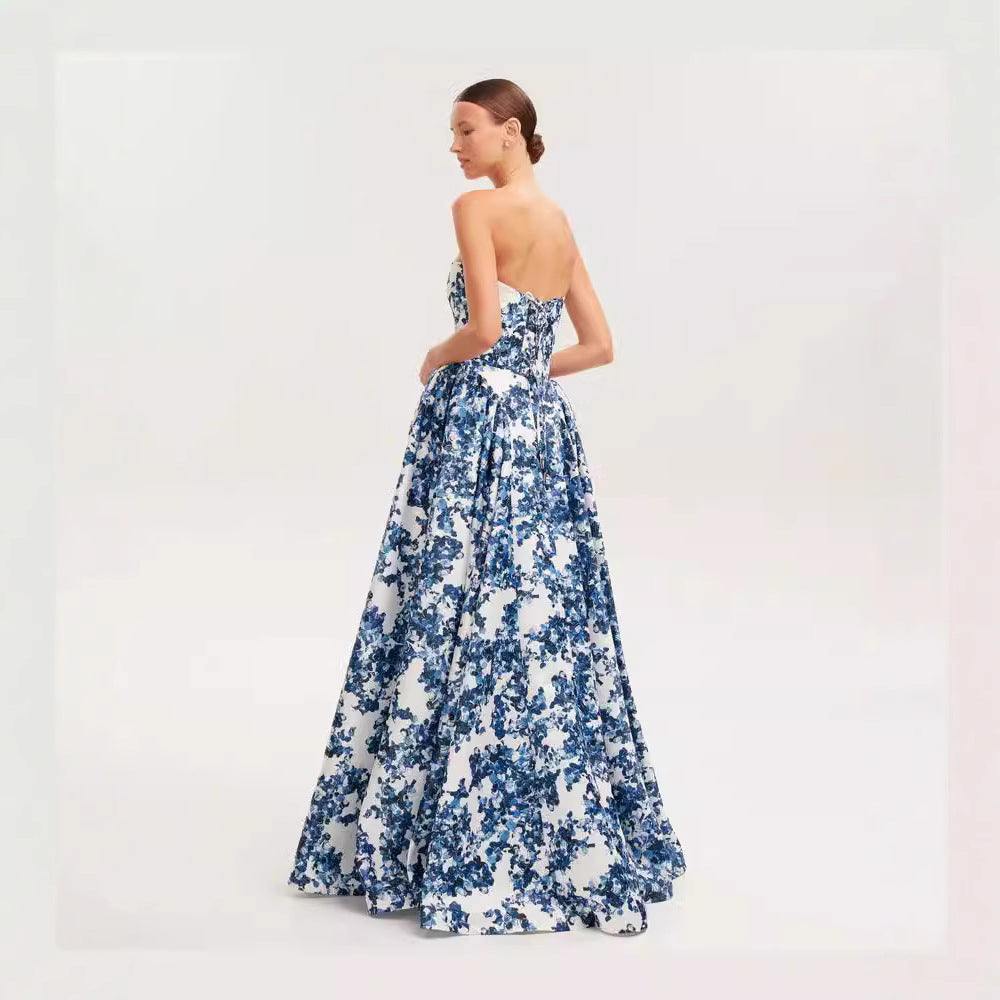 Damen Elegantes Blütenmuster-Maxikleid mit schulterfreiem Design R&B