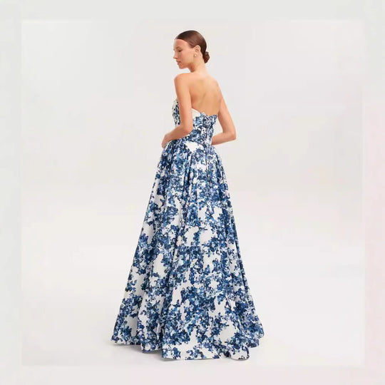 Damen Elegantes Blütenmuster-Maxikleid mit schulterfreiem Design R&B
