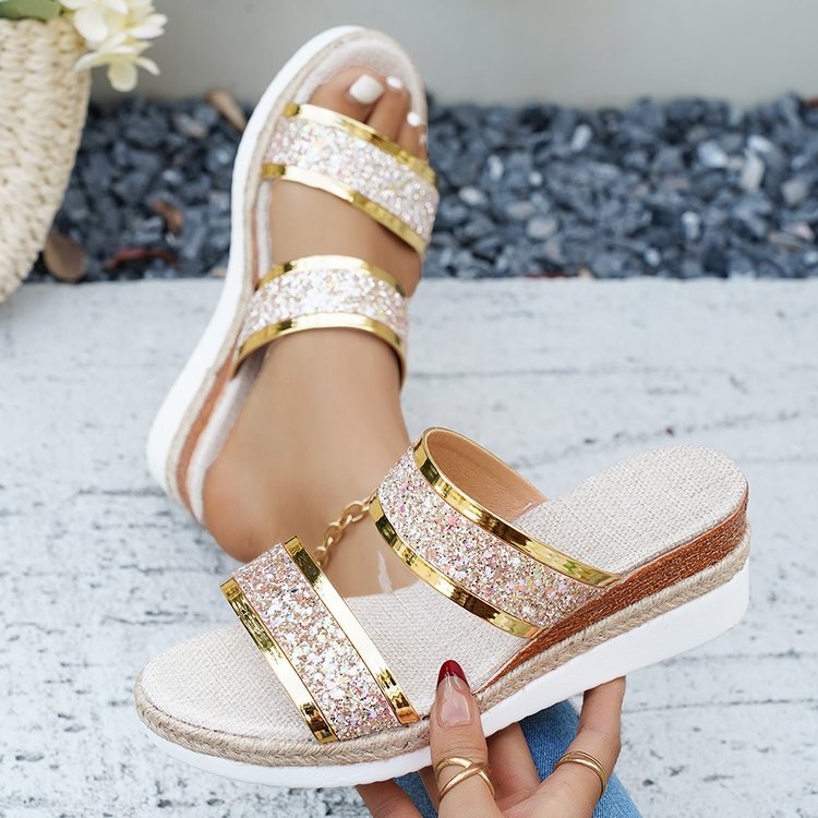 Damen Glamouröse Wedge-Sandaletten mit Glitzer-Riemen und komfortablem Fußbett R&B
