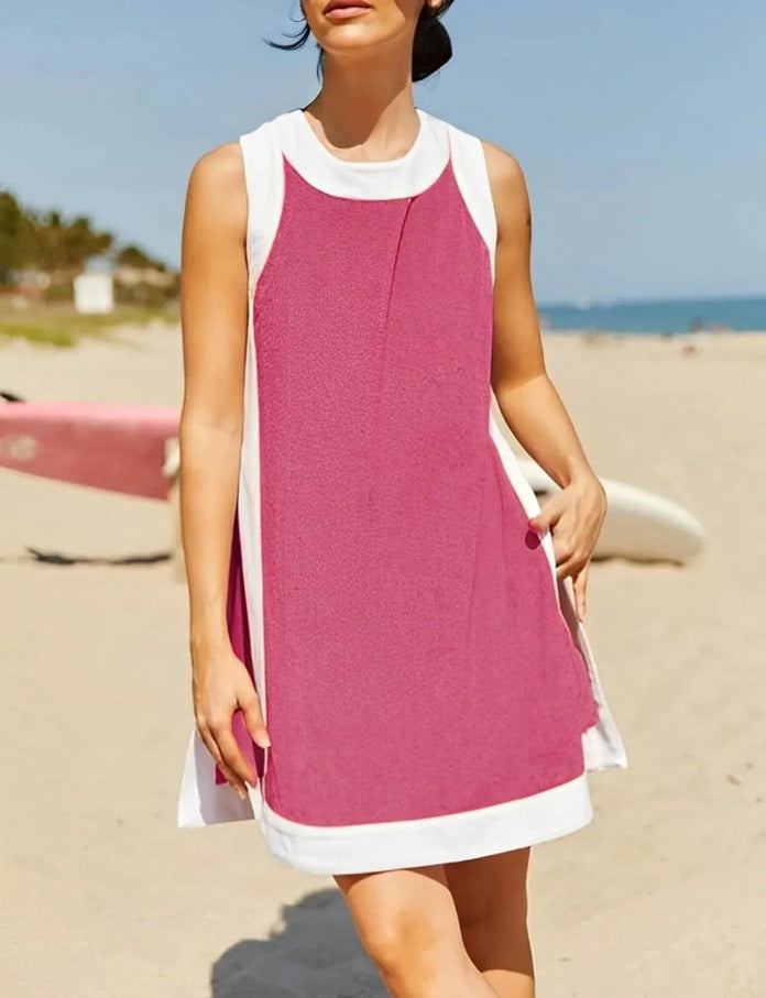 Damen lässiges Strandkleid mit kontrastierenden Abschlüssen und moderner Silhouette R&B