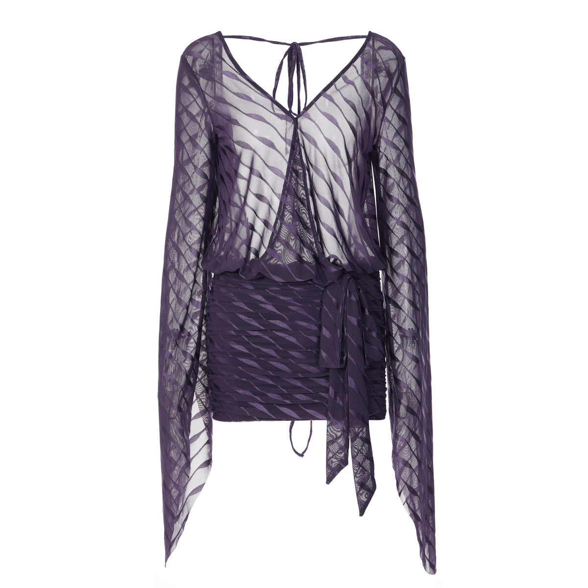 Damen Exklusives Minikleid mit tiefem V-Ausschnitt und fließenden Ärmeln R&B