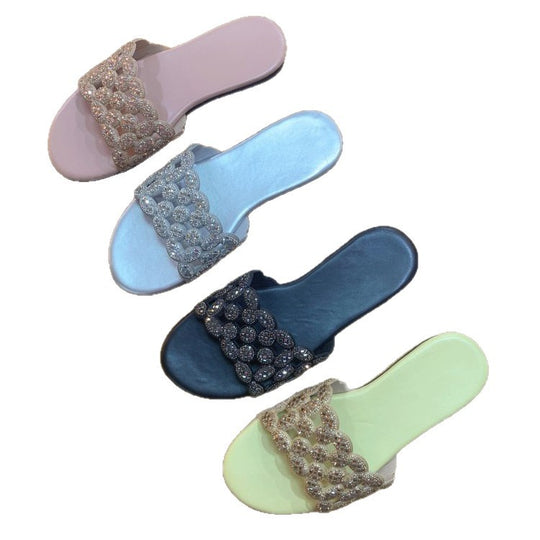 Damen elegante Riemchen-Sandalen mit funkelnden Schmuckelementen R&B