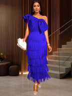 Damen Cocktailkleid mit voluminösem Rüschendesign und Fransen