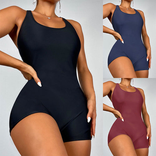 Damen Sportlicher Einteiler Badeanzug mit tiefem Ausschnitt R&B