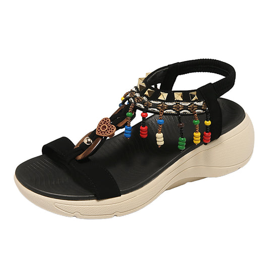 Damen modische Sandalen mit dekorativen Perlen und ergonomischem Fußbett R&B