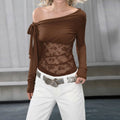 Damen transparente Spitzenbluse mit asymmetrischem Schnitt R&B