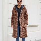 Herren Eleganter Kunstfellmantel mit Leopardenmuster R&B