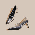 Damen elegante Slingback-Pumps mit spitzem Zehenbereich und glitzerndem Obermaterial R&B