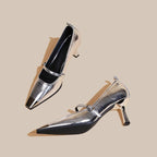 Damen elegante Slingback-Pumps mit spitzem Zehenbereich und glitzerndem Obermaterial R&B