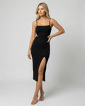 Damen Satin Midikleid mit Schlitz und Cut-Out