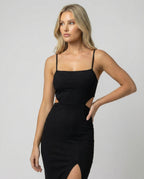Damen Satin Midikleid mit Schlitz und Cut-Out
