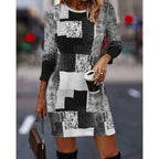Damen Strickkleid mit modernem geometrischen Muster und langen Ärmeln R&B