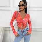 Damen Langarm Crop-Top mit in sich gedrehtem Design