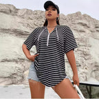 Damen Strickjacke mit Kapuze und Streifen R&B