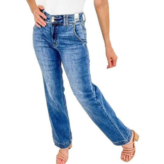 Damen Weit geschnittene Jeans mit hohem Bund und eleganter Nahtführung R&B