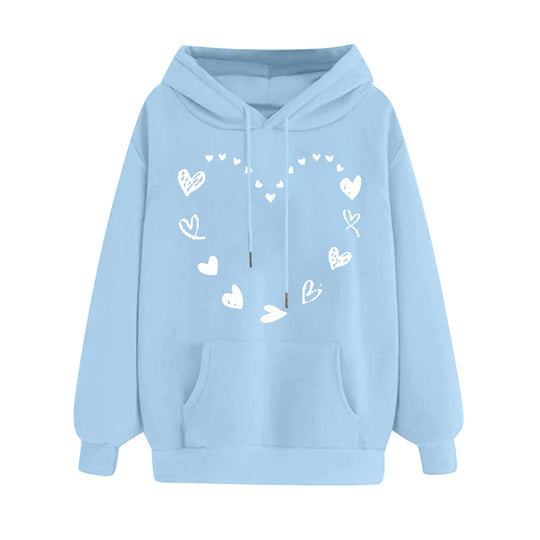 Damen Kapuzensweater mit verspieltem Herzmotiv und bequemer Kängurutasche R&B