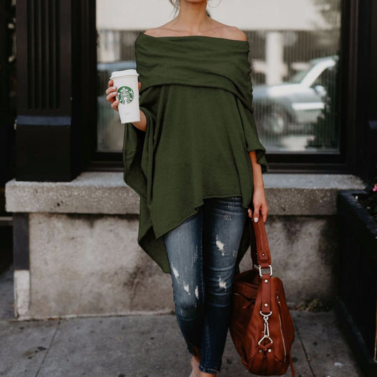 Damen lässiger Poncho mit asymmetrischem Saum R&B