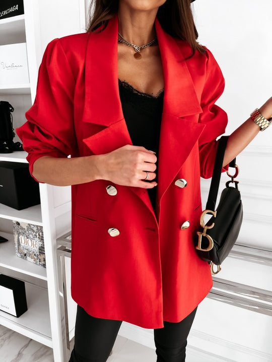 Damen eleganter Oversize-Blazer mit Taschen und Knopfdetails R&B