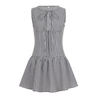 Damen sommerliches Vichy-Kleid mit verspieltem Volant und BindR&Band R&B
