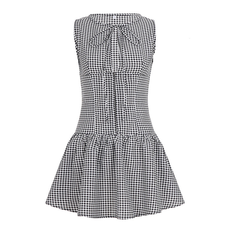 Damen sommerliches Vichy-Kleid mit verspieltem Volant und BindR&Band R&B