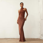 Damen Elegantes Wickelkleid mit hochgeschlossenem Design und seitlichem Schlitz R&B