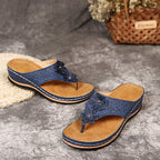 Damen Zehentrenner-Sandalen mit floralem Dekor und anatomischer Fußbettung R&B