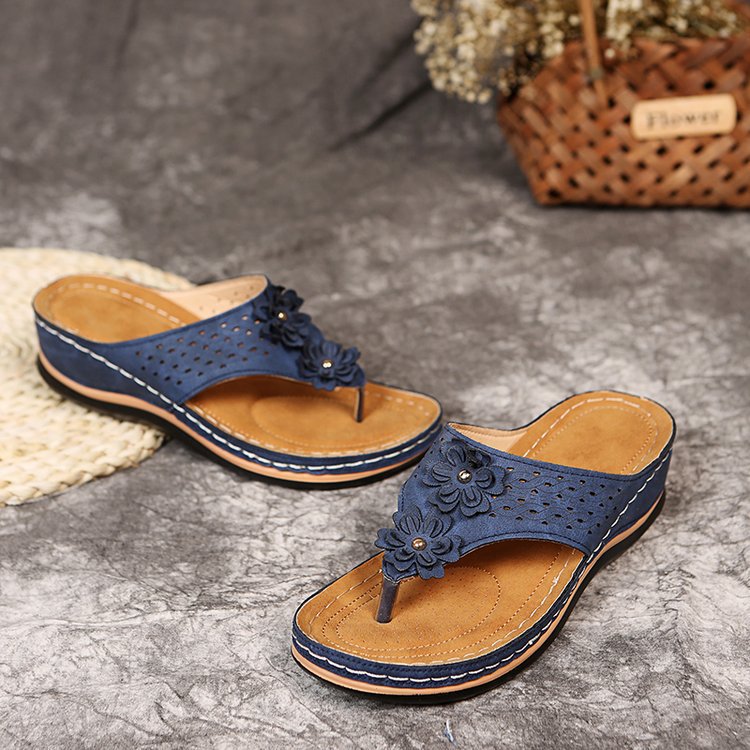Damen Zehentrenner-Sandalen mit floralem Dekor und anatomischer Fußbettung R&B