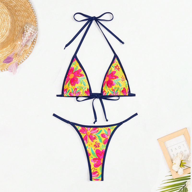 Damen Triangel-Bikini mit buntem Blumenmuster und verstellbaren Trägern R&B