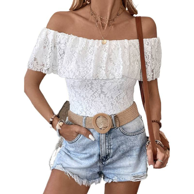 Damen Off-Shoulder Spitzenbluse R&B