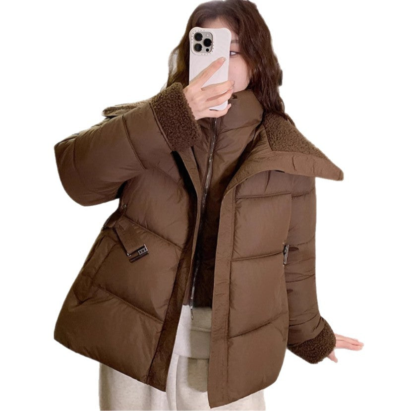 Damen Stylische und warme Pufferjacke mit hohem Kragen und praktischen Taschen R&B