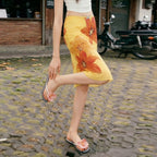 Damen Midi-Rock mit floralem Chiffon und elastischem Bund R&B