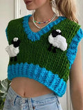 Damen gehäkeltes Crop-Top mit kreativen Schafmotiven R&B
