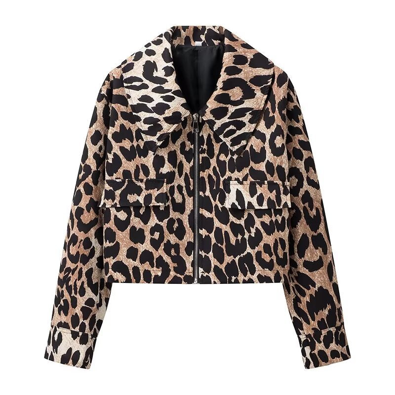 Damen cropped Jagdjacke mit Leopardenmuster und praktischen Taschen R&B