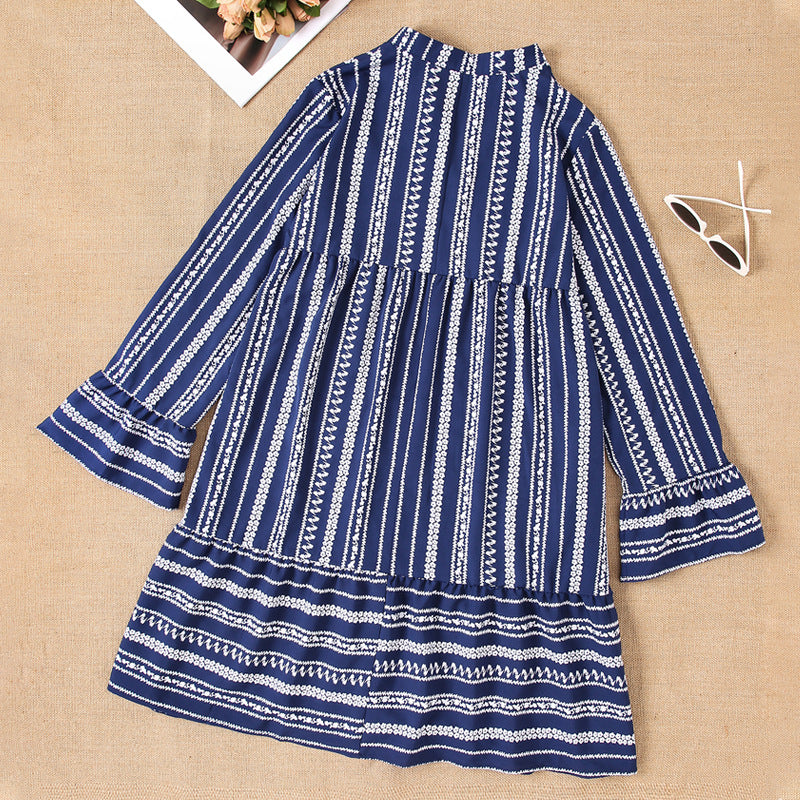 Damen Langarm-Streifen-Kleid mit Rüschendetails R&B