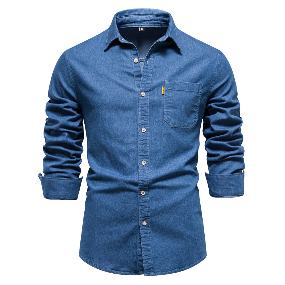 Herren nan schmal geschnittenes Denim-Hemd mit Kentkragen und aufgesetzten Brusttaschen R&B