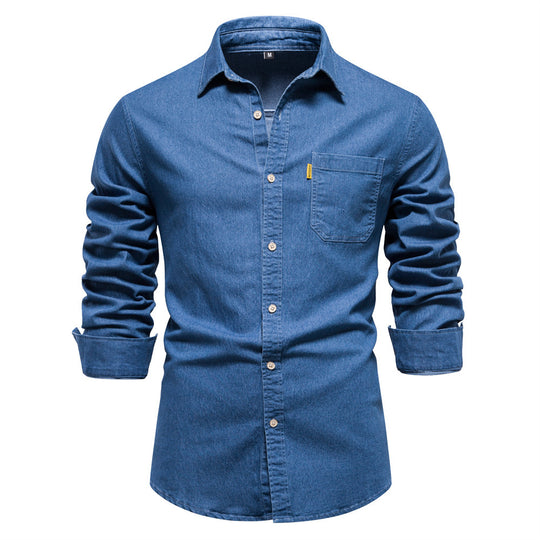Herren nan schmal geschnittenes Denim-Hemd mit Kentkragen und aufgesetzten Brusttaschen R&B