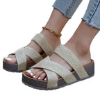 Damen bequeme Plateau-Sandalen mit geflochtenem Riemen-Design und ergonomischer Fußbettgestaltung EB