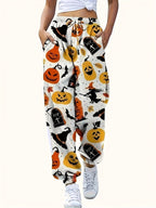 Damen Freizeithosen mit Halloween-Motiv und elastischem Bund R&B