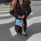 Damen Langer Trenchcoat aus weichem Wildlederimitat mit modischen Details R&B