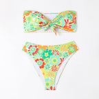 Damen Bandeau Bikini mit modischem Blumenmuster und verspieltem Knotendetail R&B