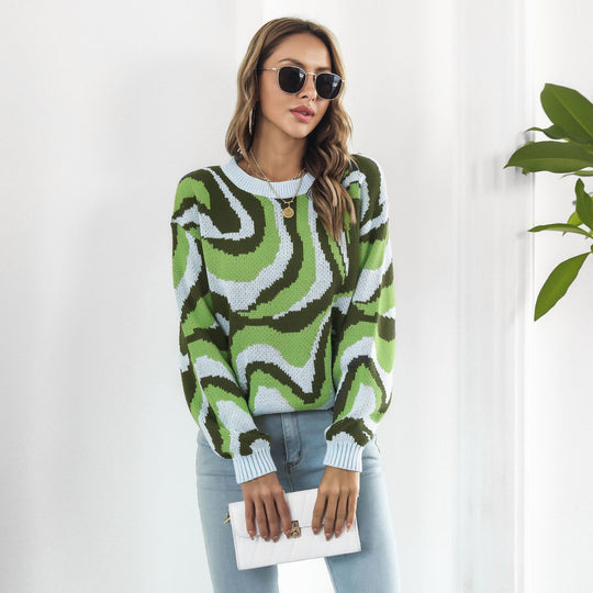Damen lässiger Pullover mit einzigartigem Wellenmuster R&B