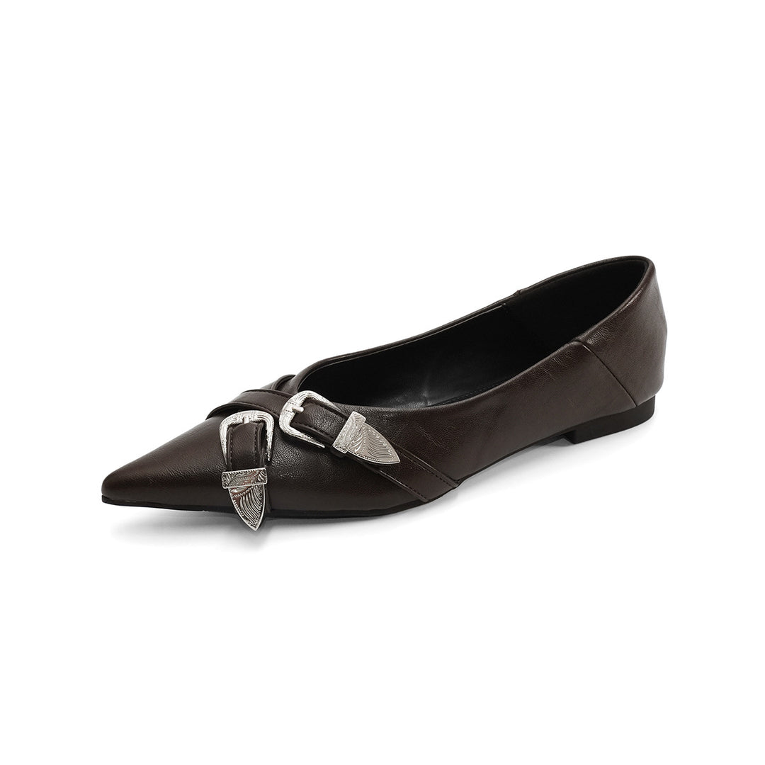 Damen elegante spitze Ballerinas mit modischem Riemen R&B