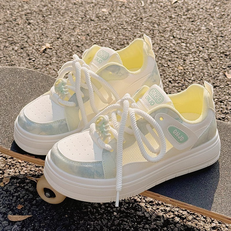 Damen Sportliche Plateau Sneakers mit atmungsaktiver Mesh-Oberfläche und modischen Details R&B