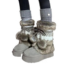 Damen Flauschige Winterboots mit dekorativem Kunstfell und praktischen Schnürdetails R&B